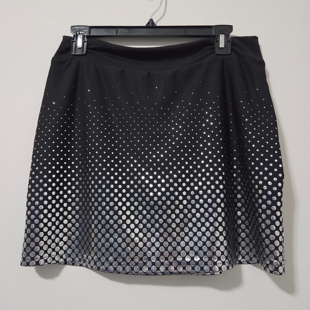 Dream Dance Line Art‎ Womens Medium Black Silver Foil Polka Dot Ombre Mini Skirt